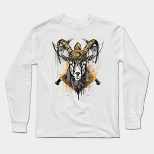 Viking Battle Goat Grunge Style Long Sleeve T-Shirt